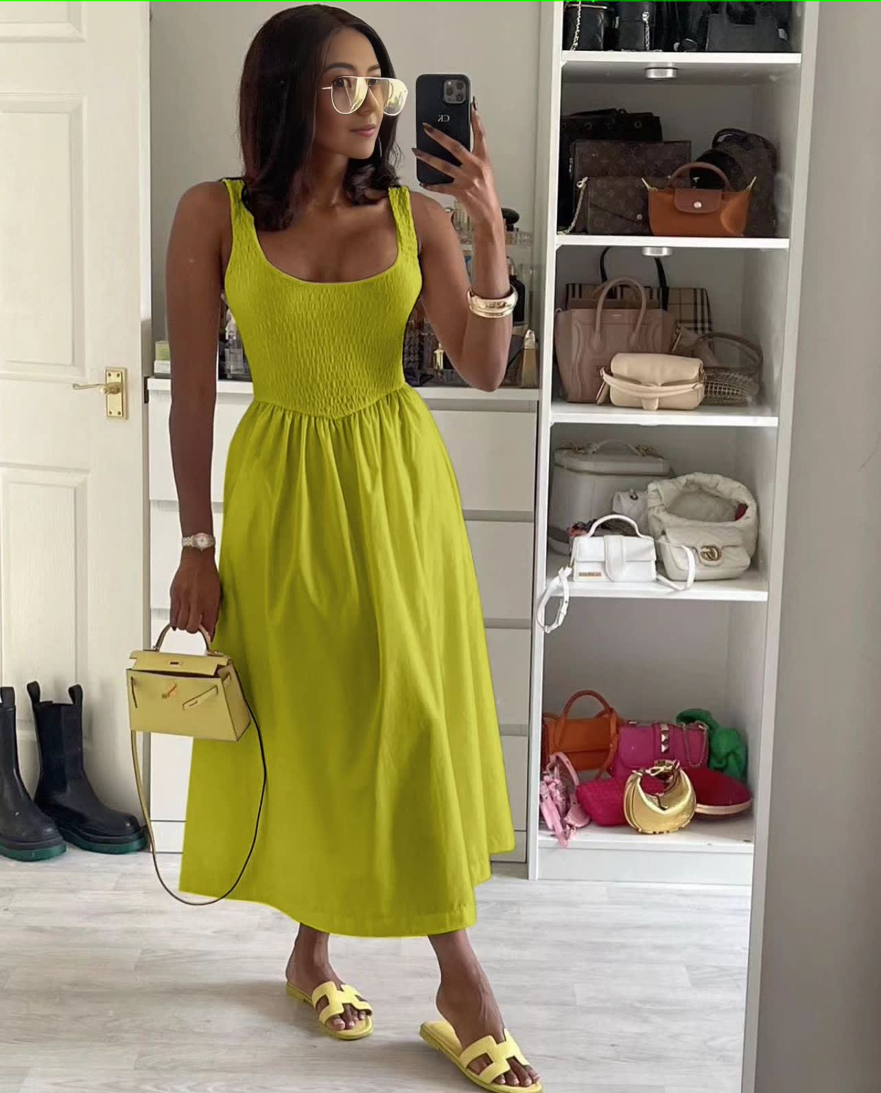 Sleeveless Textured Midi Dress with Fitted Bodice and Flared Skirt