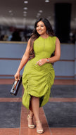 Ruched Design Sleeveless Midi Dress