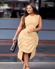 Ruched Design Sleeveless Midi Dress