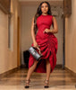 Ruched Design Sleeveless Midi Dress