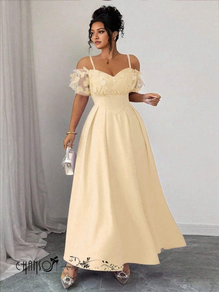 Elegant Off-Shoulder Floral Gown Chic Casual Outfit