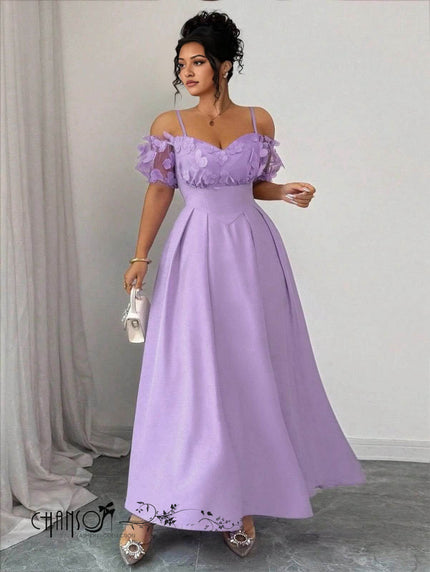 Elegant Off-Shoulder Floral Gown Chic Casual Outfit