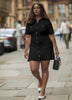 Short-Sleeve Knitted Button Dress with Chest Pockets