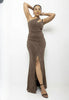 Women's One-Shoulder Cutout Evening Gown with Thigh-High Slit