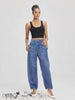 High-waist barrel-leg jeans in blue wash, wide leg with front seams