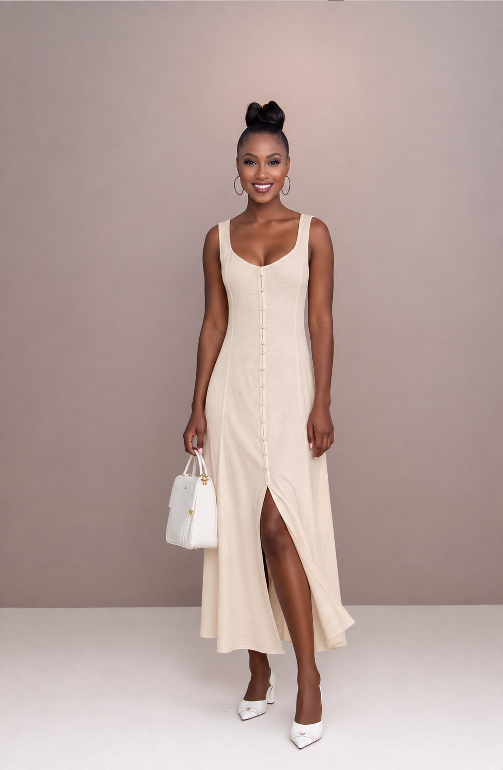 Fitted sleeveless button front maxi dress for women - view 4