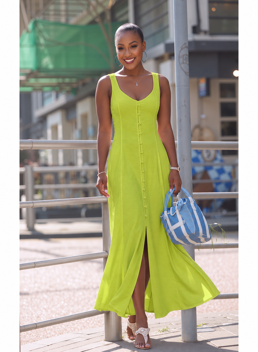 Fitted sleeveless button front maxi dress for women - view 5