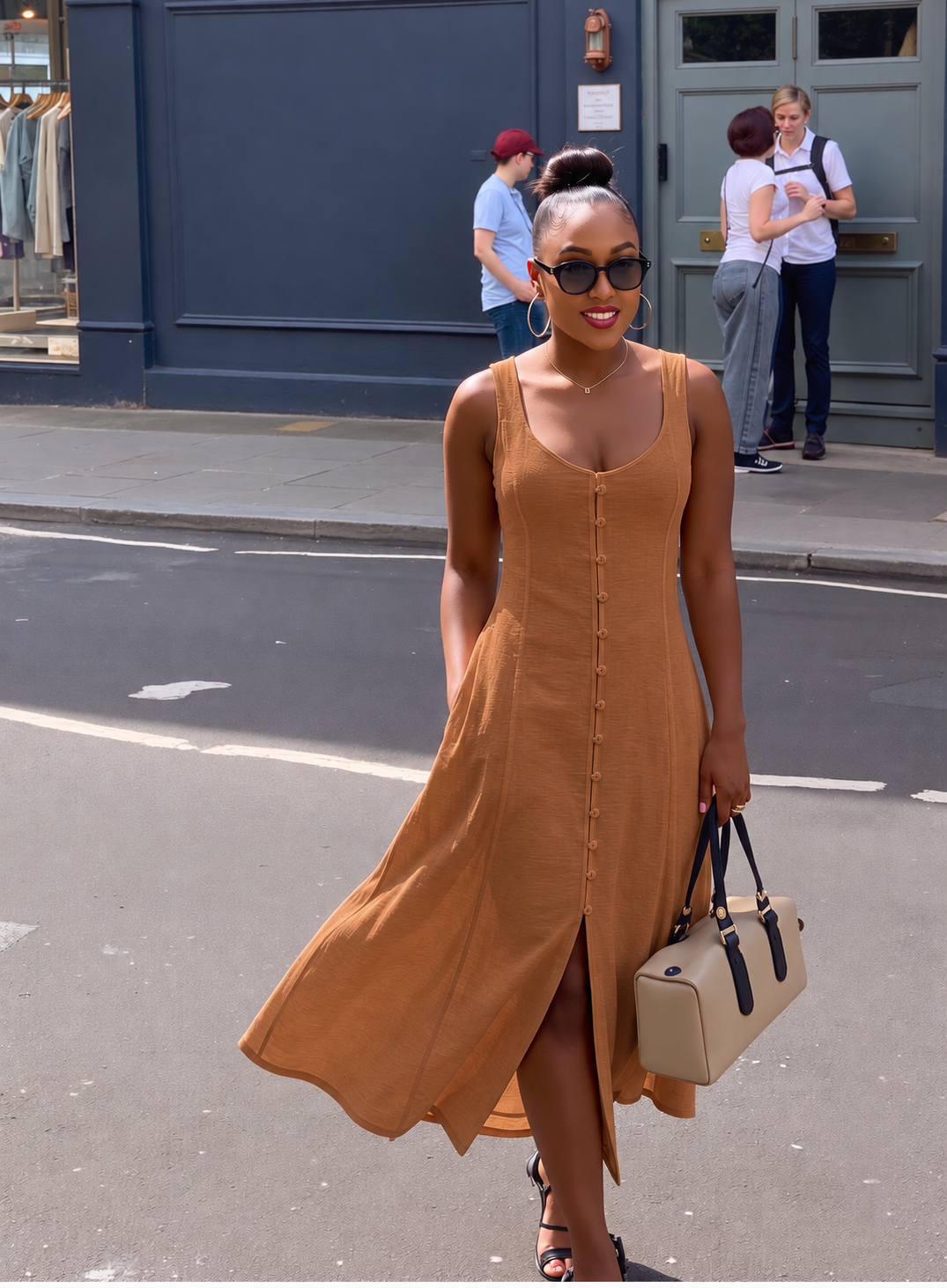 Fitted sleeveless button front maxi dress for women - view 3