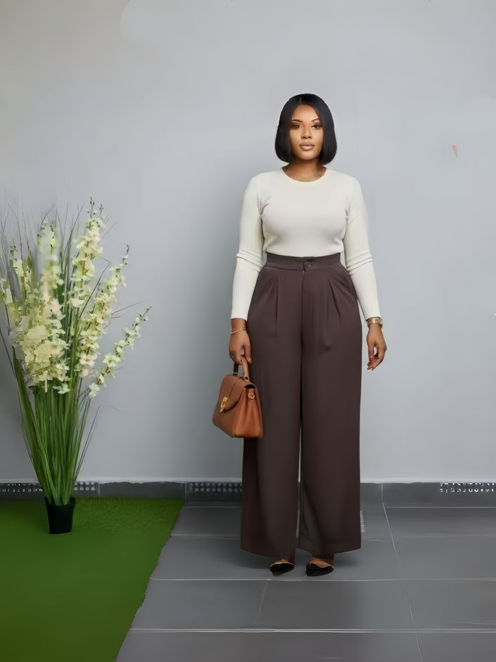 Pants High-Waist Wide-Leg Minimal Detail Business Casual Scene