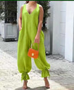 Casual Chic Deep V-Neck Jumpsuit with Gathered Ankles