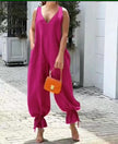 Casual Chic Deep V-Neck Jumpsuit with Gathered Ankles