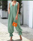 Casual Chic Deep V-Neck Jumpsuit with Gathered Ankles