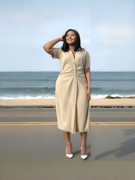 Minimalist Ruched Mid-Length Dress