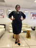 Women's Mid-Length Beaded Dress, Round Neck 3/4 Sleeves, Floral Pattern, Elegant Design