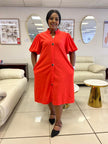 Loose Fit Dress with Front Button Decoration, Short Sleeve Design