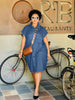 Denim Short Sleeve Dress with Front Pockets, Button-Front Closure, Loose Casual Fit