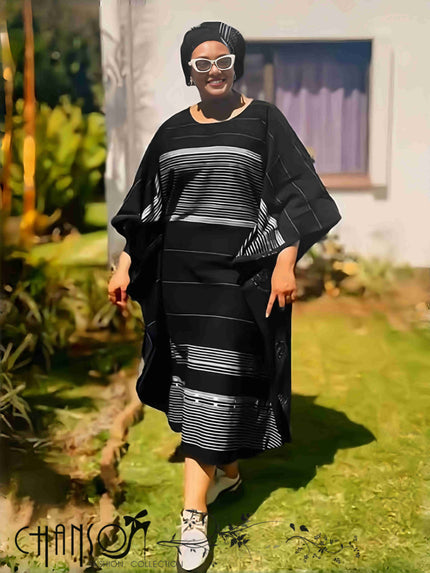 Striped Wide Sleeve Dress Traditional Heritage Festival Style