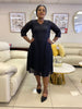 Women's Mid-Length Hollow Pattern Dress, Three-Quarter Sleeve Design, Elegant V-Neck