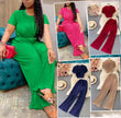 Women’s Round Neck Short Sleeve Top with Wide-Leg Trousers Set