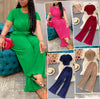 Women’s Round Neck Short Sleeve Top with Wide-Leg Trousers Set