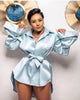 Chic Satin Puff-Sleeve Top and Tie-Waist  Shirt