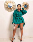 Chic Satin Puff-Sleeve Top and Tie-Waist  Shirt