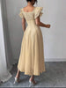 Square Neck Pleated Sleeve A-Line Midi Dress