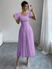 Square Neck Pleated Sleeve A-Line Midi Dress
