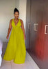 Elegant Halter Top Maxi Dress with Plunging Neckline and Full Skirt