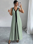Sleeveless V-Neck Maxi Dress with Panel Stripe Detailing and Structured Flow