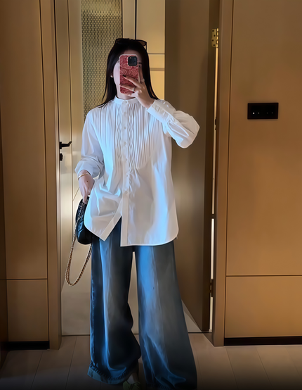 Women's Long Sleeve Pleated Design Shirt