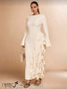 Maxi Evening Dress Boat Neck Flare Long Sleeve Fitted Silhouette Side Cascading Ruffles For Dinner Formal Social Events