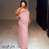 vertical striped loose two-piece matching set in light blue and mustard, plus size casual apparel - view 2