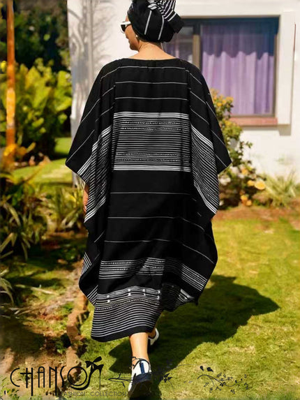 Striped Wide Sleeve Dress Traditional Heritage Festival Style