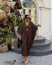 V-neck gold accent loose maxi dress for women in brown and black - view 2