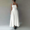 Square Neck Pleated Maxi Dress with Gathered Straps
