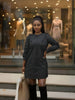 Long Sleeve Dress with Ruffled Collar and Tie-Neck Detail – Retro Minimalist Silhouette