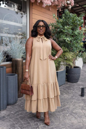 Tiered Ruffle Bow Neck Maxi Dress