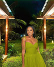 Maxi sleeveless gathered-waist dress in green with tie straps