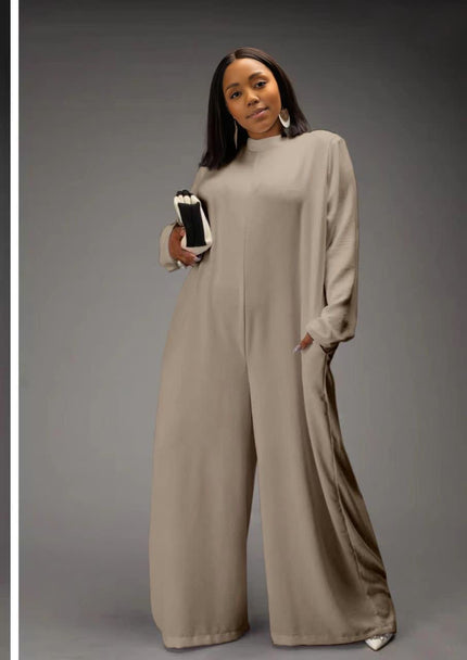 Relaxed Fit Long Sleeve Jumpsuit with Minimalist Design
