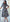 Patterned Mid-Length Flared Dress with Fitted Bodice and Three-Quarter Sleeves