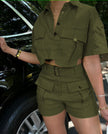 Utility Pocketed Short-Sleeve Shirt & Shorts Set