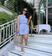 Light sky-blue sleeveless waist-tie two-piece set with shorts