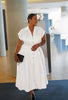 - Button-Front Slit Dress with Lapel and Short Sleeves