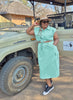 Short-Sleeve Collared Dress with Button Detailing and Waist Tie