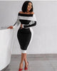 Striped Boat Neck Bodycon Knee-Length Dress