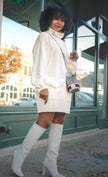 Women's Long Sleeve Turtleneck Dress with Pocket Flap Detail and Textured Finish