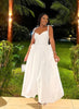 Sleeveless V-Neck Gown with Gathered Waist and Flowing Skirt