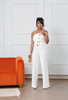 Single-Sleeve Fitted Waist Jumpsuit with Elegant Button Embellishments