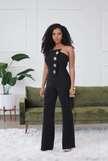 Single-Sleeve Fitted Waist Jumpsuit with Elegant Button Embellishments